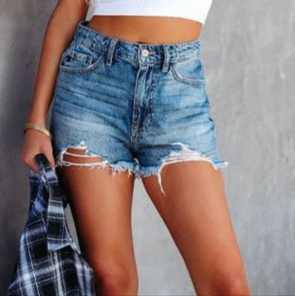 Forever 21 Sexy Blue Denim Ripped Distressed Jean Shorts - Size 29